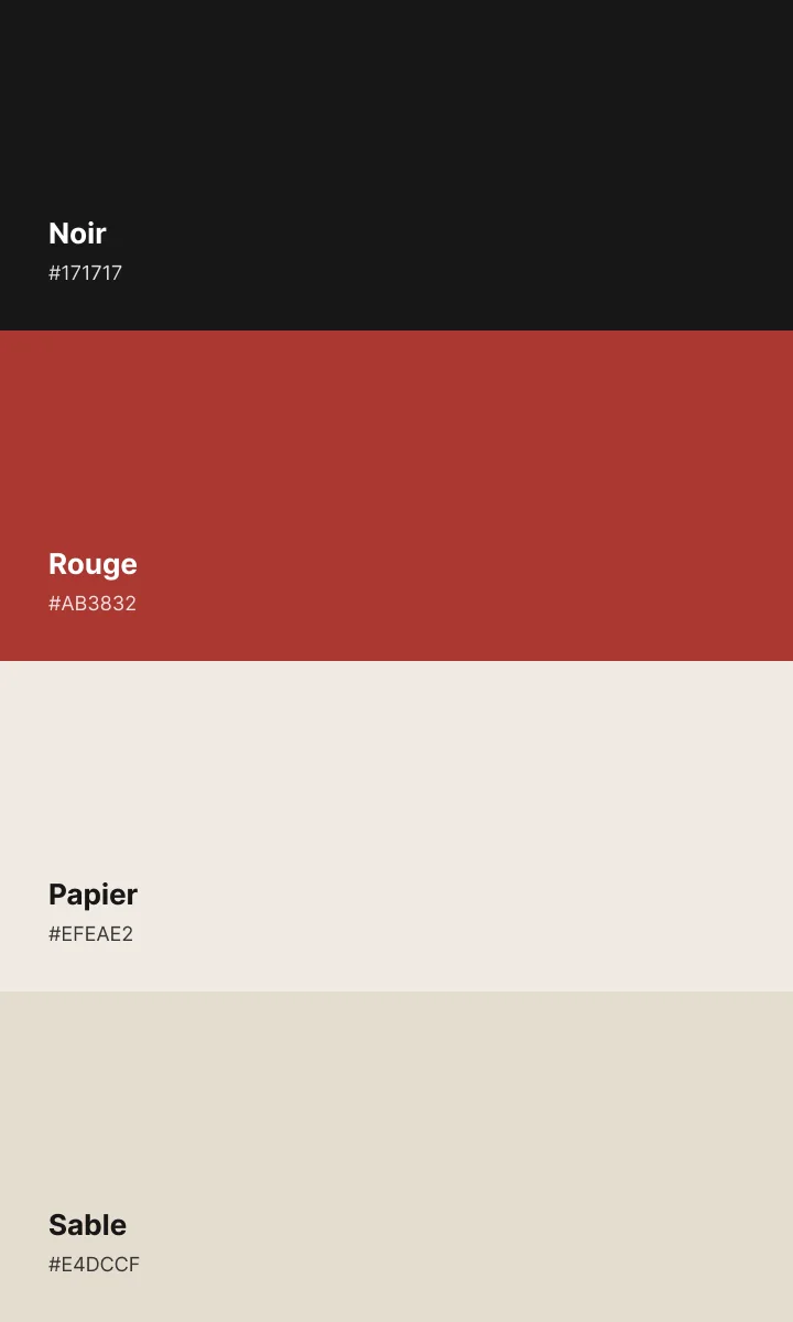 Palette Art Collector : noir, rouge, papier et sable.