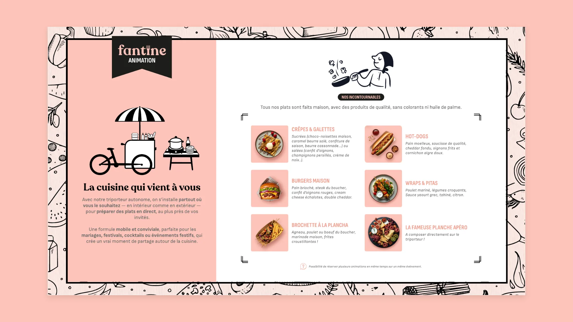 Plaquette Fantine Food Bike, volet animation culinaire.