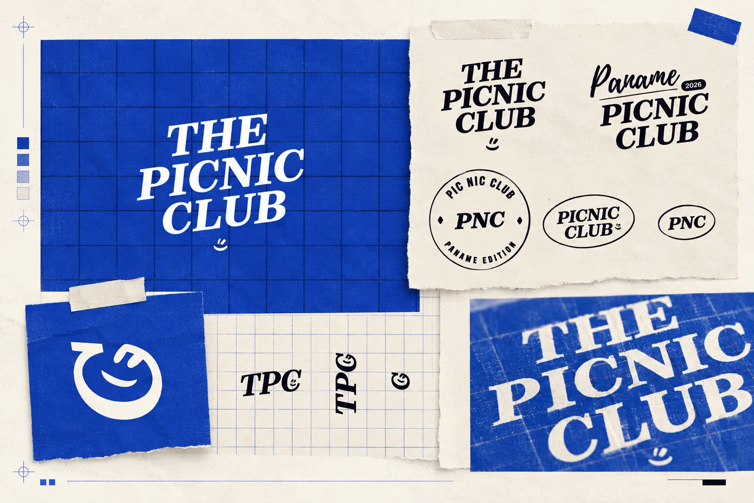 Planche de recherches de logo The Picnic Club.