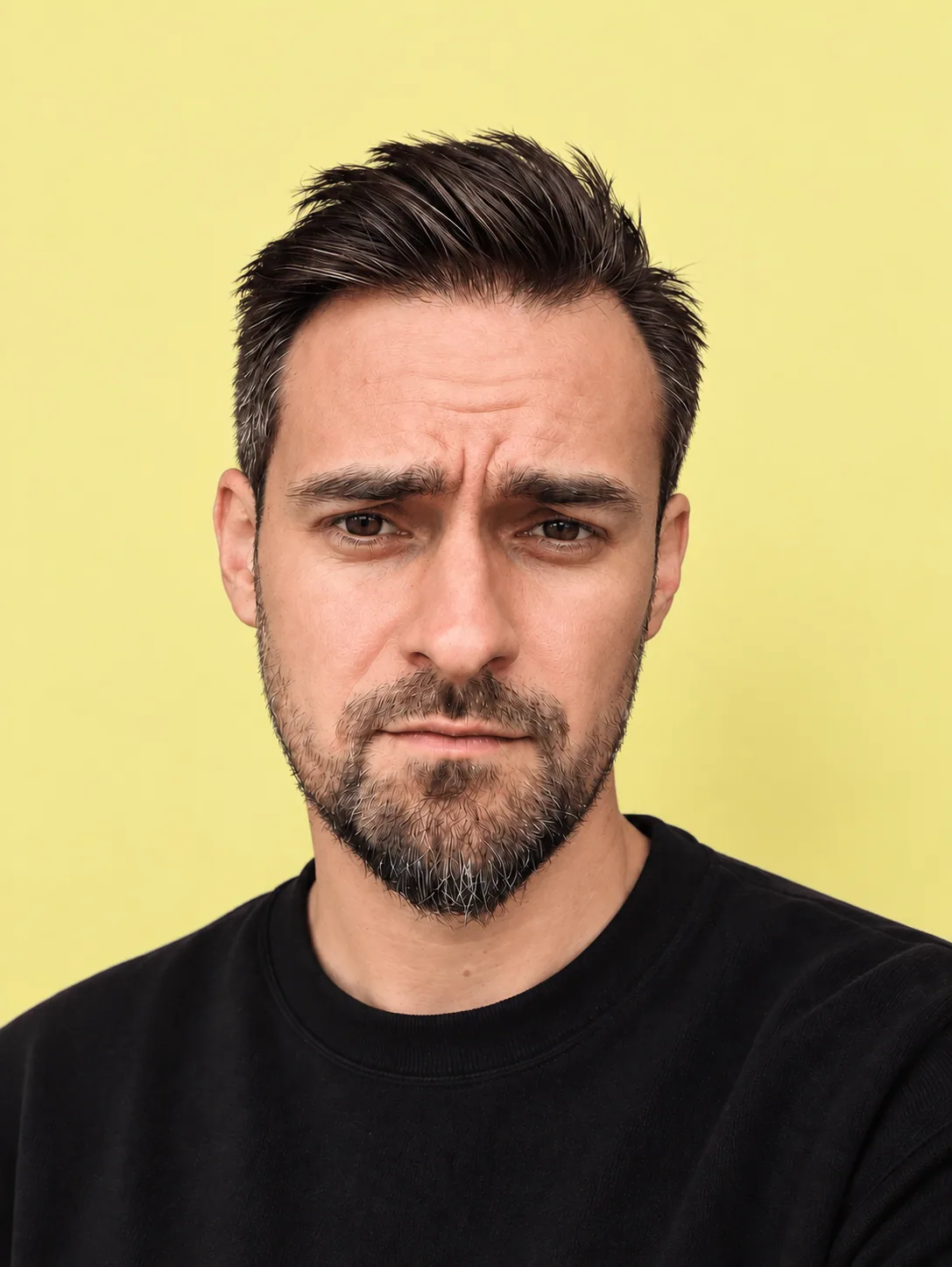 Portrait de Julien Deret sur fond jaune